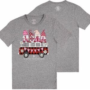 NWT‎ Simply Southern Gnomes on Van “LOVE” Graphic Tee Dark Heather Gray Large